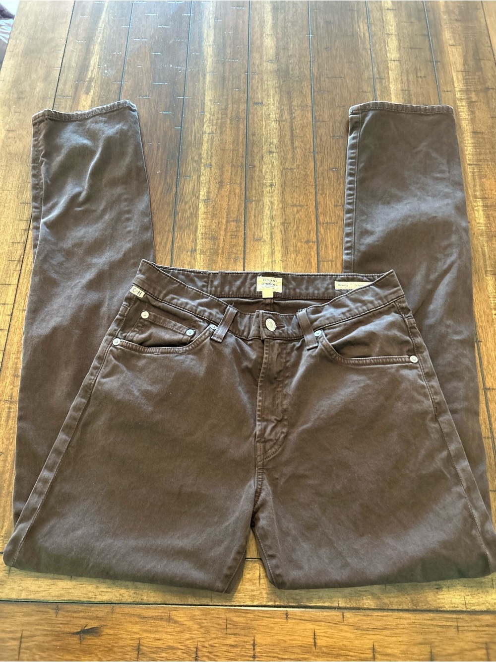 Citizens of Humanity Bowery Slim Jeans Womens 29 Brown Coated Waxed Denim